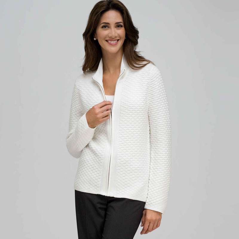 Textured Zip Front Cardigan, , large