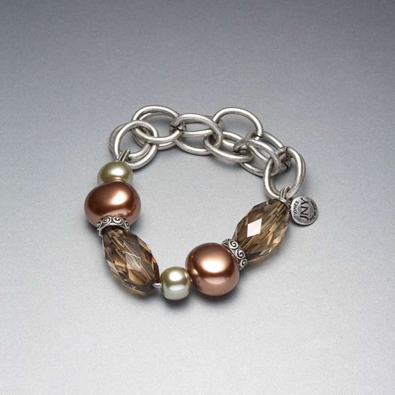 Green and Brown Beaded Frontal Collar Bracelet, , large