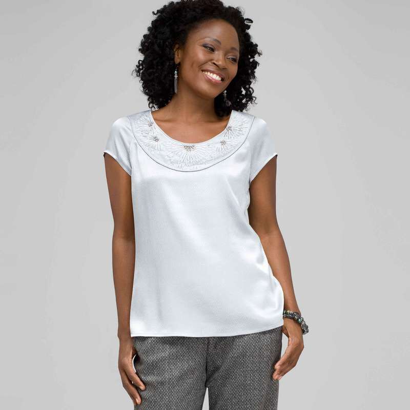 Beaded Jewel Neck Blouse, , large