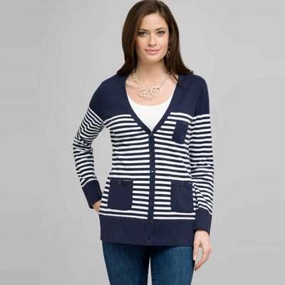 Navy and White Striped Cardigan
